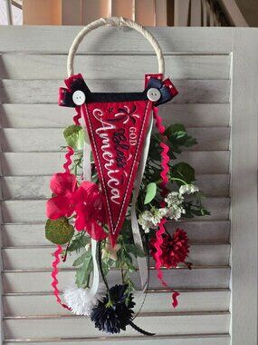 Handmade OOAK God Bless America Door Hanger Door Knob Hanger USA Patriotic NWT